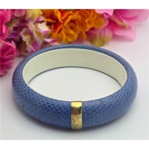 Vintage Sheka Blue Snake Skin Bangle Bracelet Gold Tone Accent 9.25″